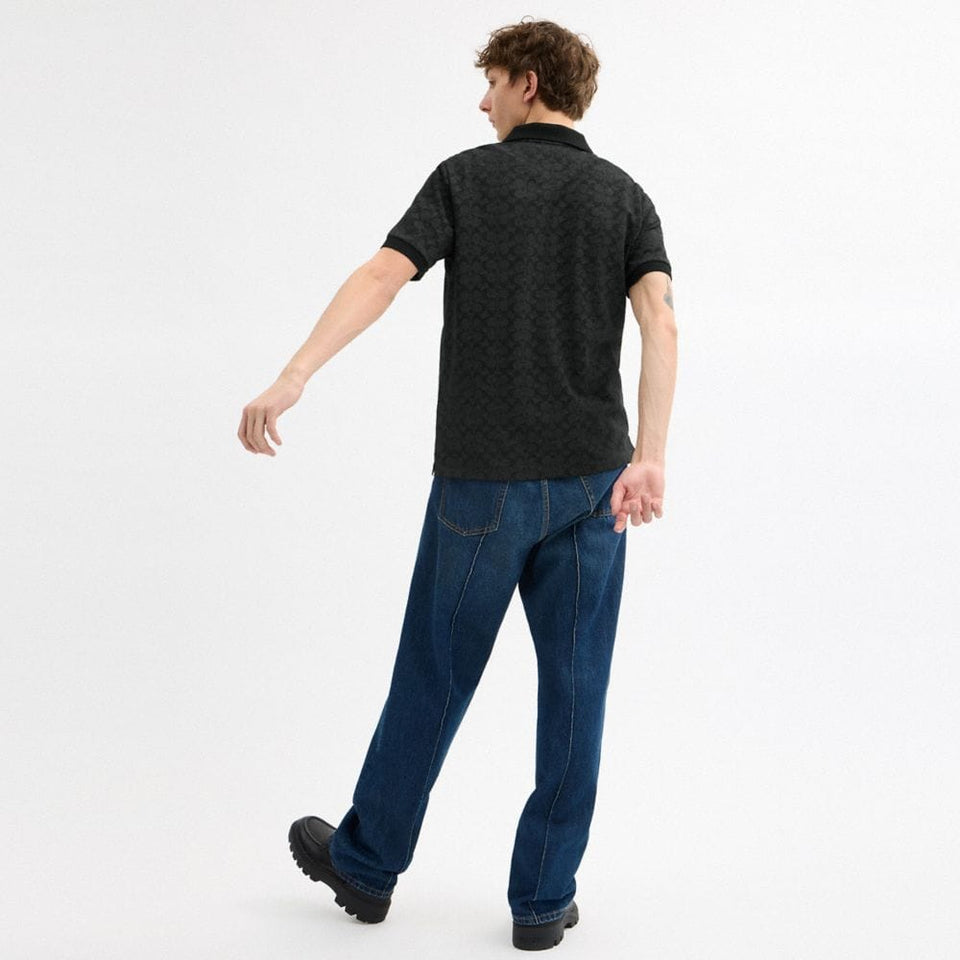 Coach Signature Polo In Organic Cotton Charcoal Signature