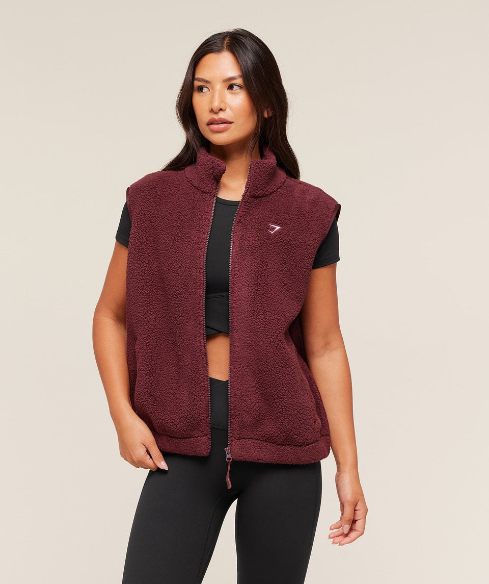 Women's Gymshark Sherpa Gilet Rich Maroon