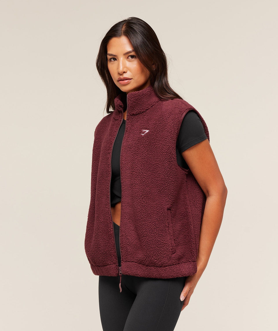 Women's Gymshark Sherpa Gilet Rich Maroon