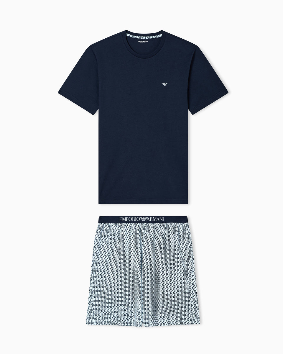 Emporio Armani Mixed-pattern print jersey pyjamas with Bermuda shorts