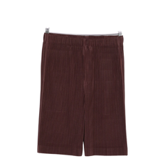 Brown Pleated Design Straight Hem Elasticated Waistband