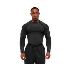 Gymshark Shadow Seamless Long Sleeve T-Shirt "Black Brand Blue"