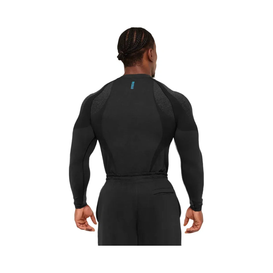 Gymshark Shadow Seamless Long Sleeve T-Shirt "Black Brand Blue"