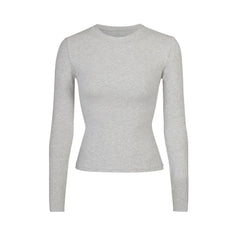 Skims Cotton Jersey Long Sleeve T-Shirt Light Heather Grey