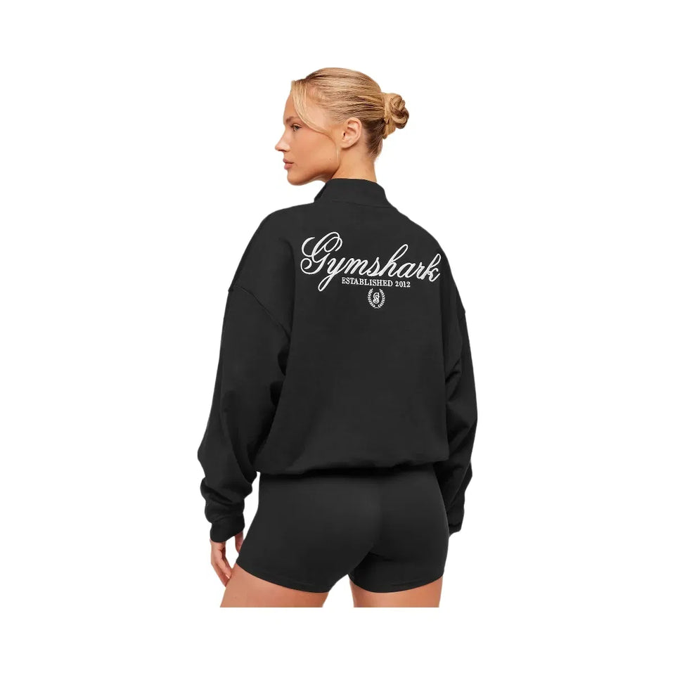 Gymshark Script Embroidery Oversized Zip Through "Black"