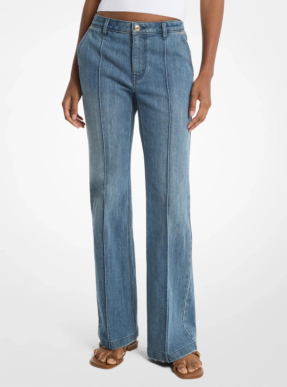 Michael Kors Pintuck Bootcut Stretch Denim Jeans DUSK BLUE WASH