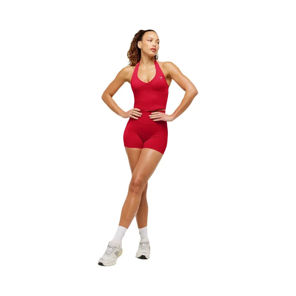 Gymshark Colour Block Halter Neck Tank With Shelf "Carmine Red"