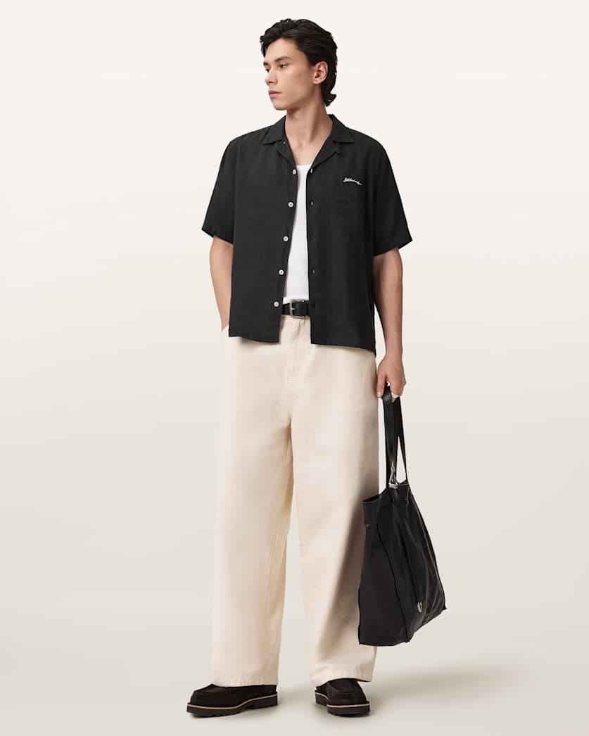 AllSaints Wilder Embroidered Linen Shirt Black