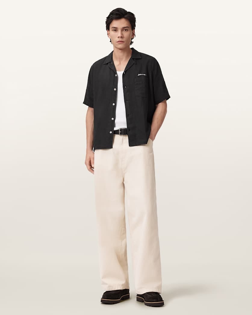 AllSaints Wilder Embroidered Linen Shirt Black