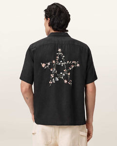 AllSaints Wilder Embroidered Linen Shirt Black