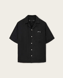 AllSaints Wilder Embroidered Linen Shirt Black