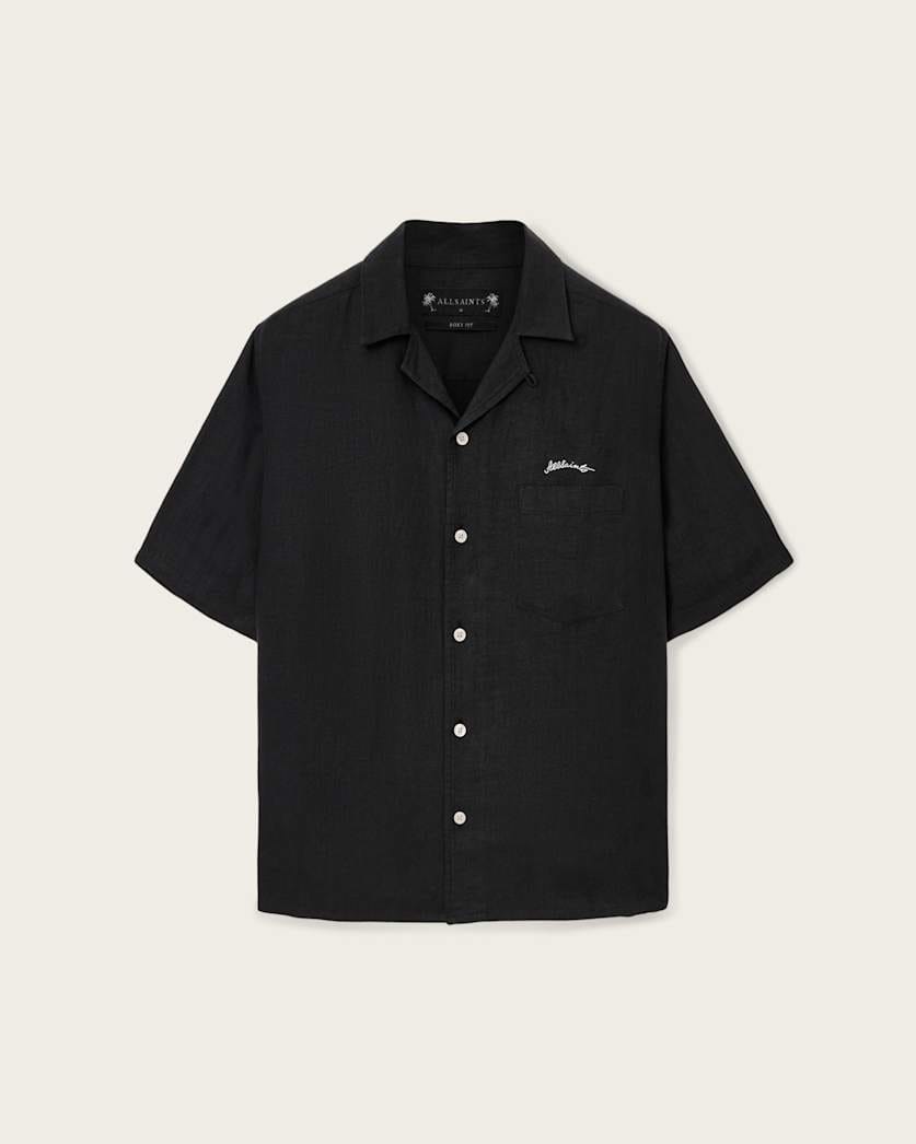 AllSaints Wilder Embroidered Linen Shirt Black