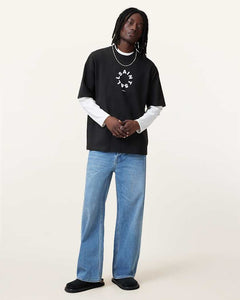 AllSaints Tierra Oversized Crew Neck Logo T Shirt Jet Black