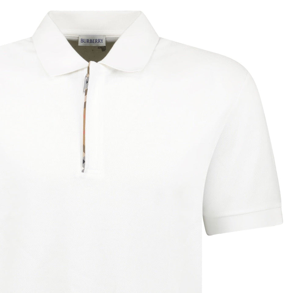 Burberry ‘Hartford’ Zip Check Polo White