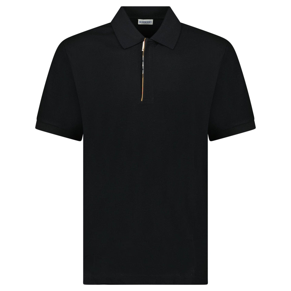 Burberry ‘Hartford’ Zip Check Polo Black