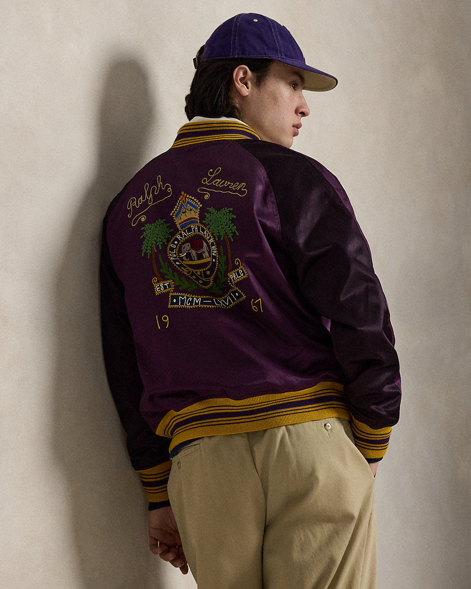 Ralph Lauren Embroidered Satin Baseball Jacket