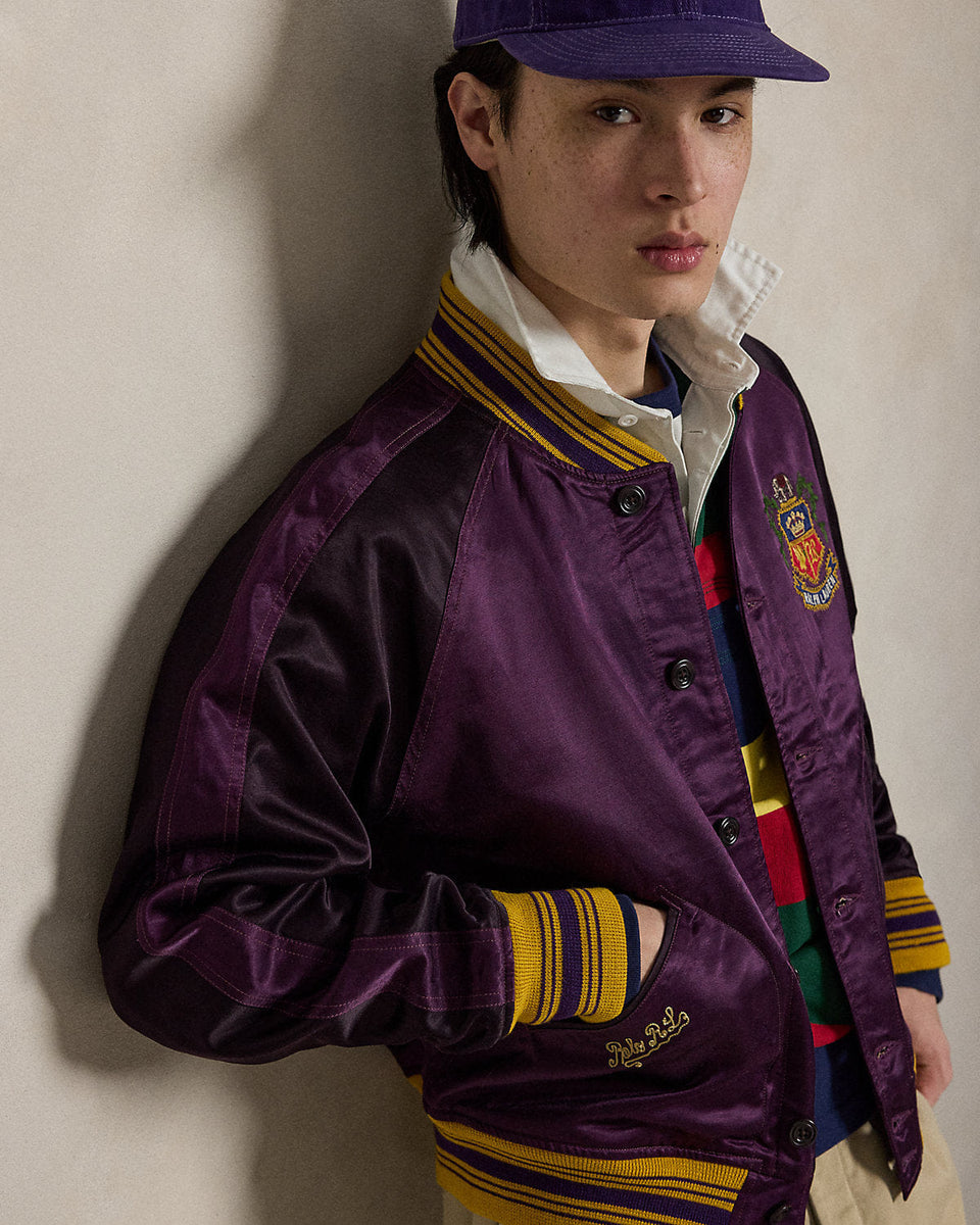 Ralph Lauren Embroidered Satin Baseball Jacket