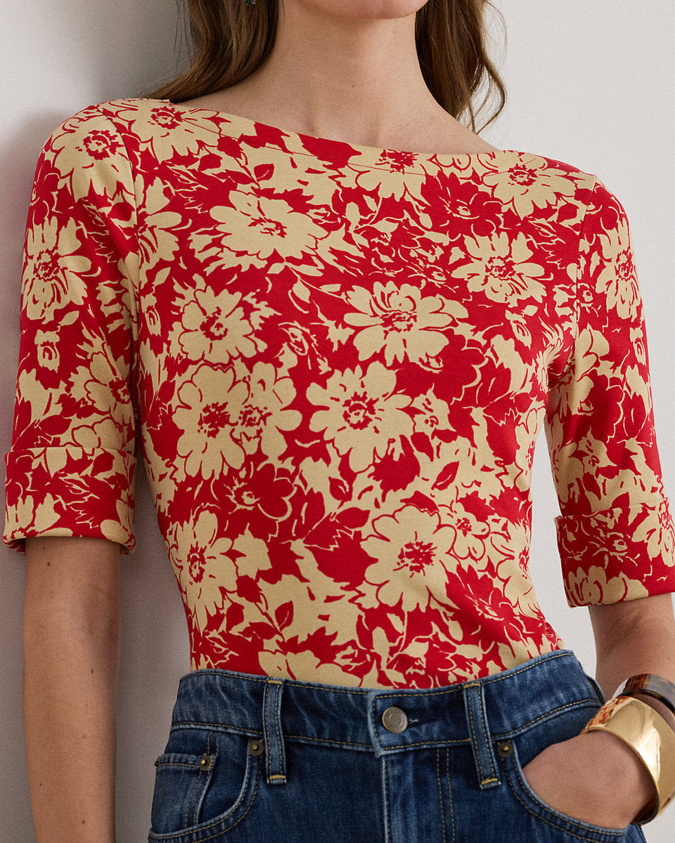 Ralph Lauren Floral Stretch Cotton Boatneck T-Shirt