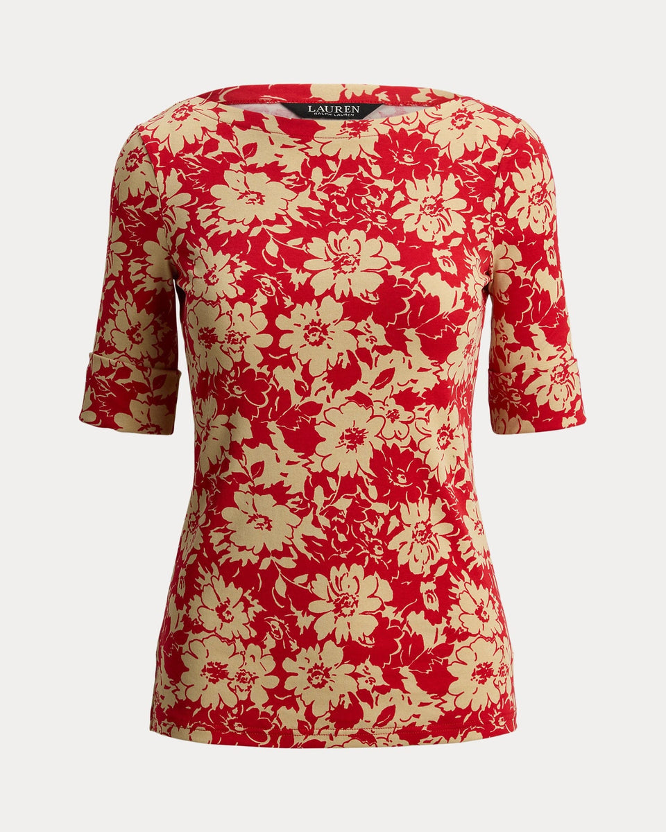 Ralph Lauren Floral Stretch Cotton Boatneck T-Shirt