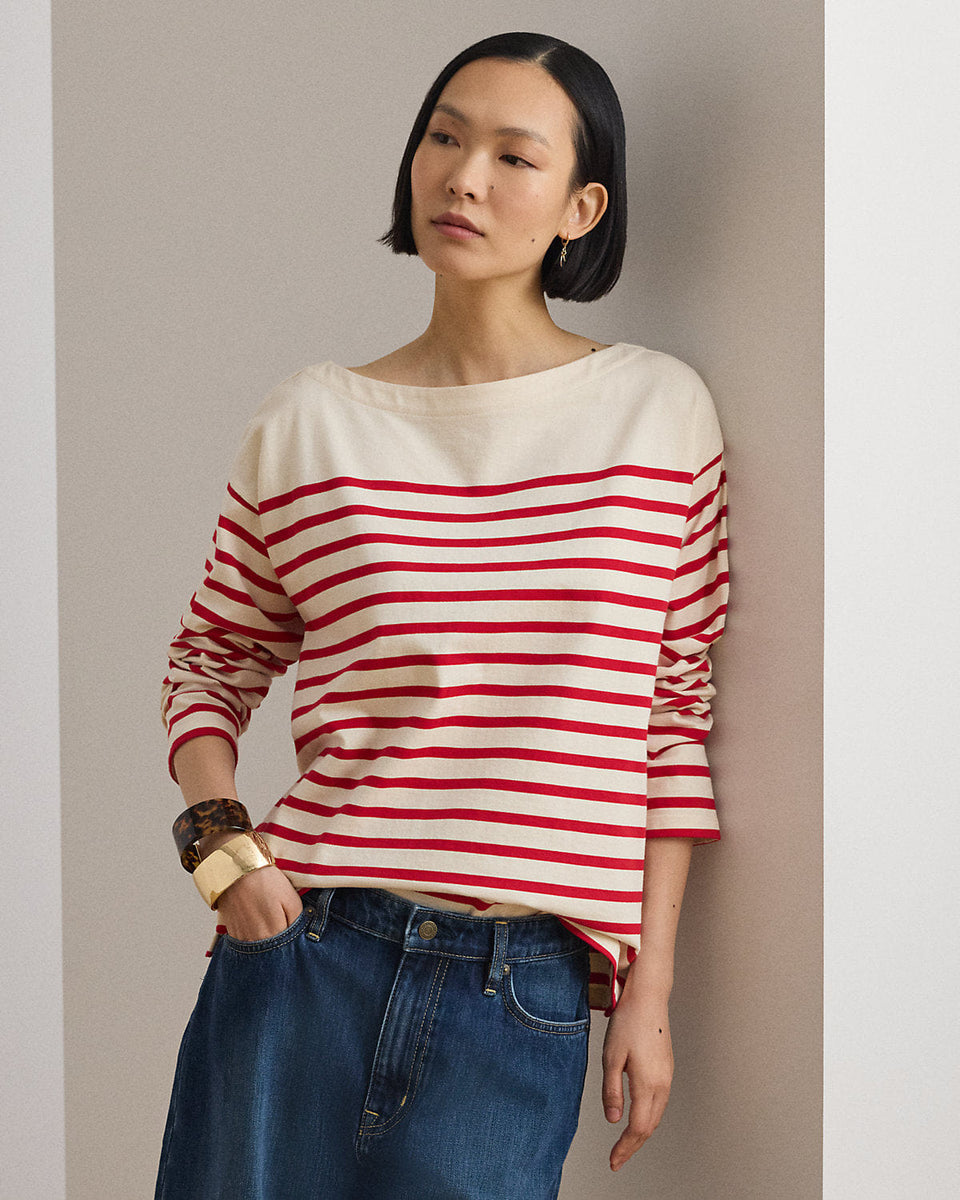 Ralph Lauren Striped Jersey Boatneck Top