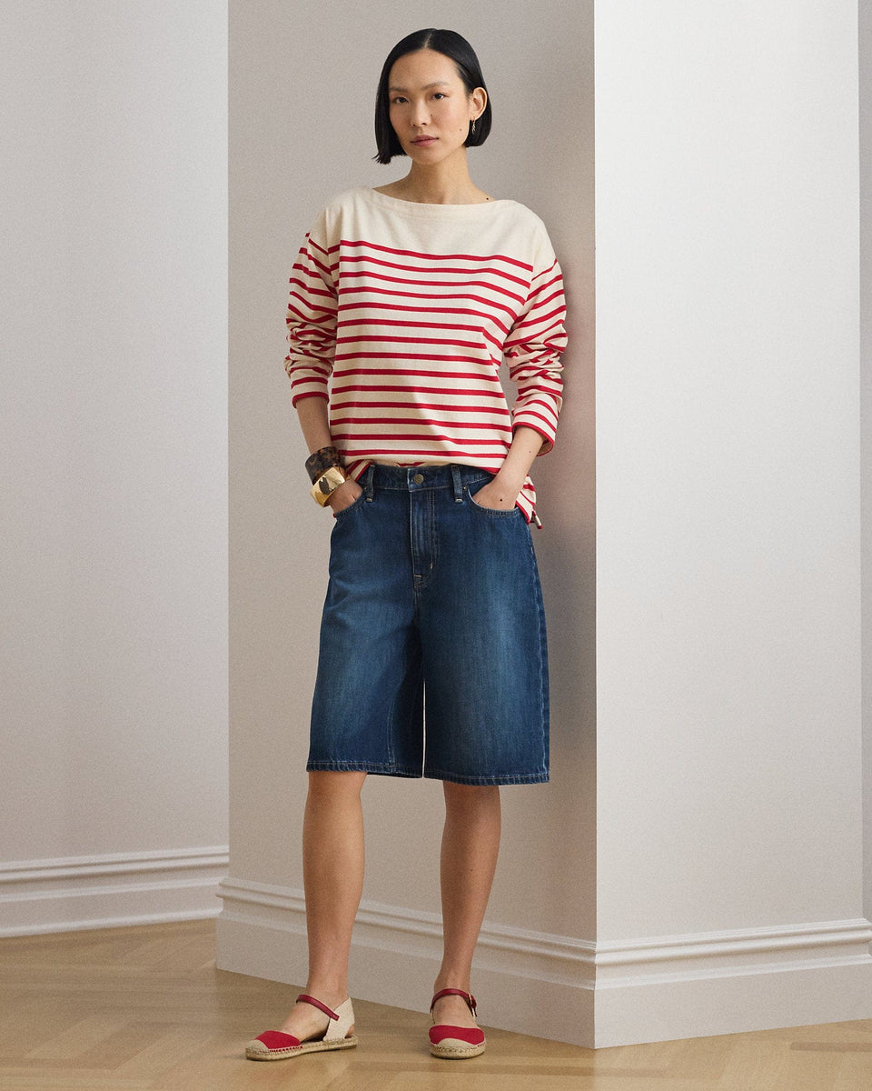 Ralph Lauren Striped Jersey Boatneck Top