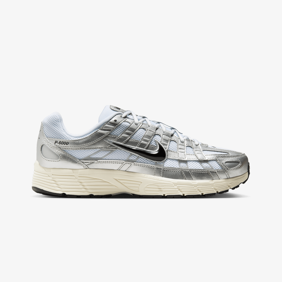Nike P-6000 { WHITE/BLACK-METALLIC SILVER-FLT SILVER