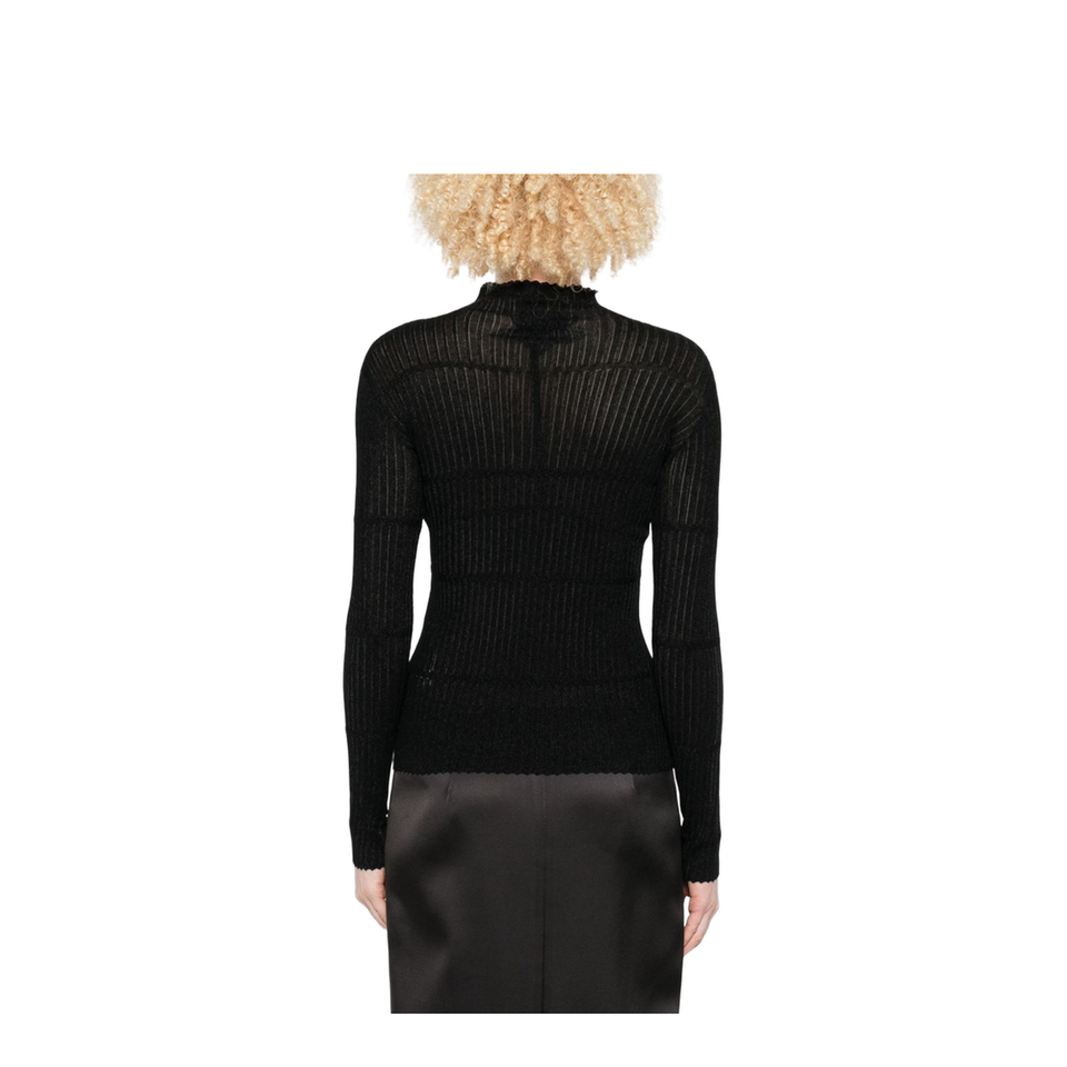 Ribbed Knit High Neck Long Sleeve Sweater Black