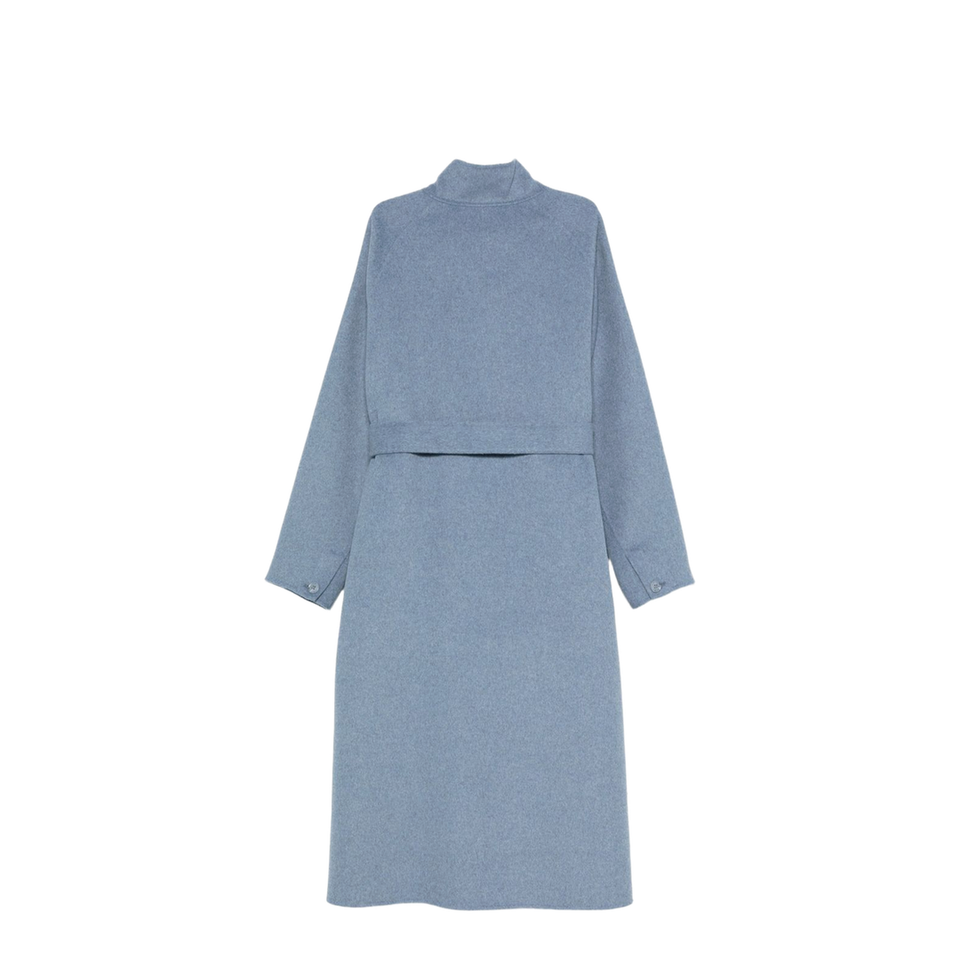 Mock-neck Wool-blend Coat with Matching Belt