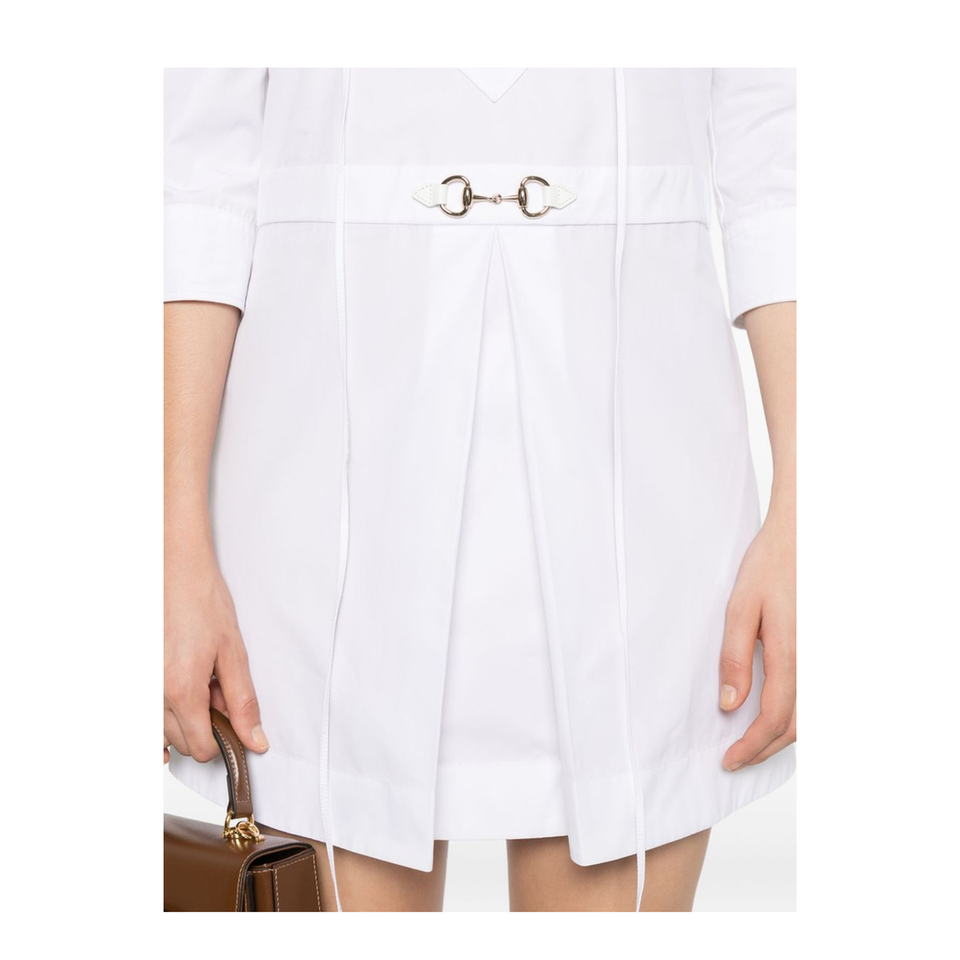 Cotton Poplin Shirt Dress with Horsebit in White