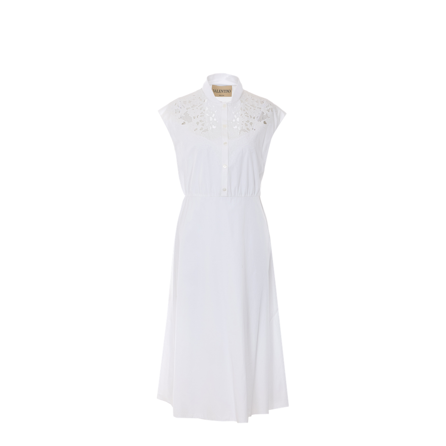 Embroidered Poplin Midi Dress - White