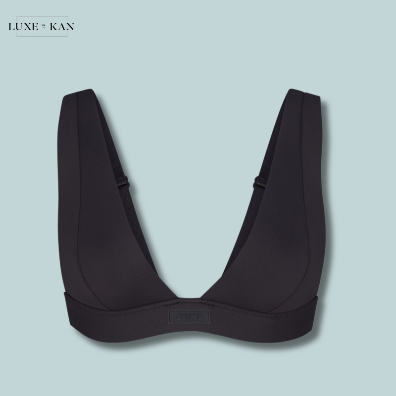 SKIMS Plunge-neck brand-patch recycled stretch-nylon bikini top
