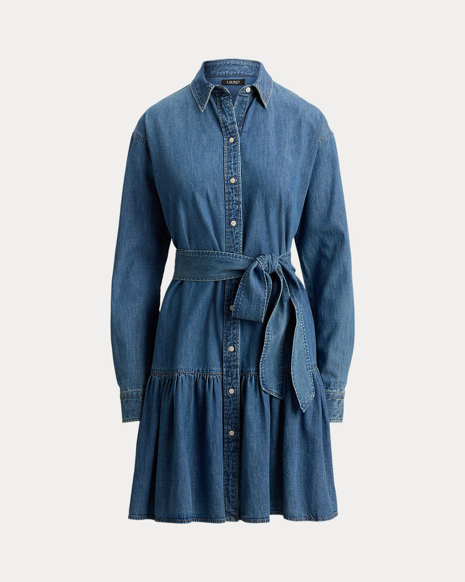 Ralph Lauren Belted Denim Tiered Shirtdress