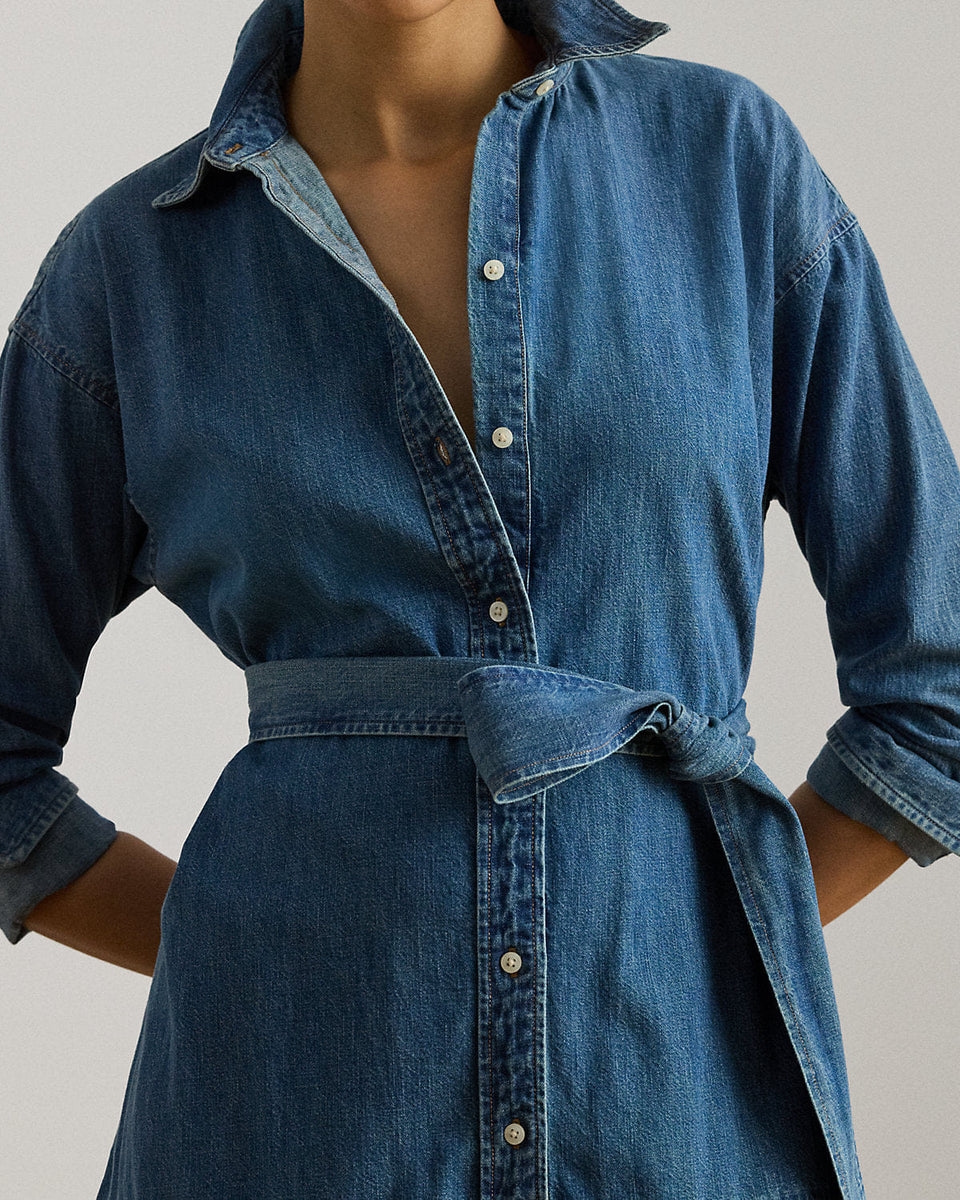 Ralph Lauren Belted Denim Tiered Shirtdress