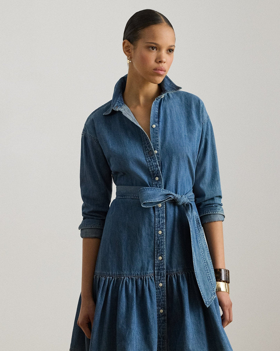 Ralph Lauren Belted Denim Tiered Shirtdress