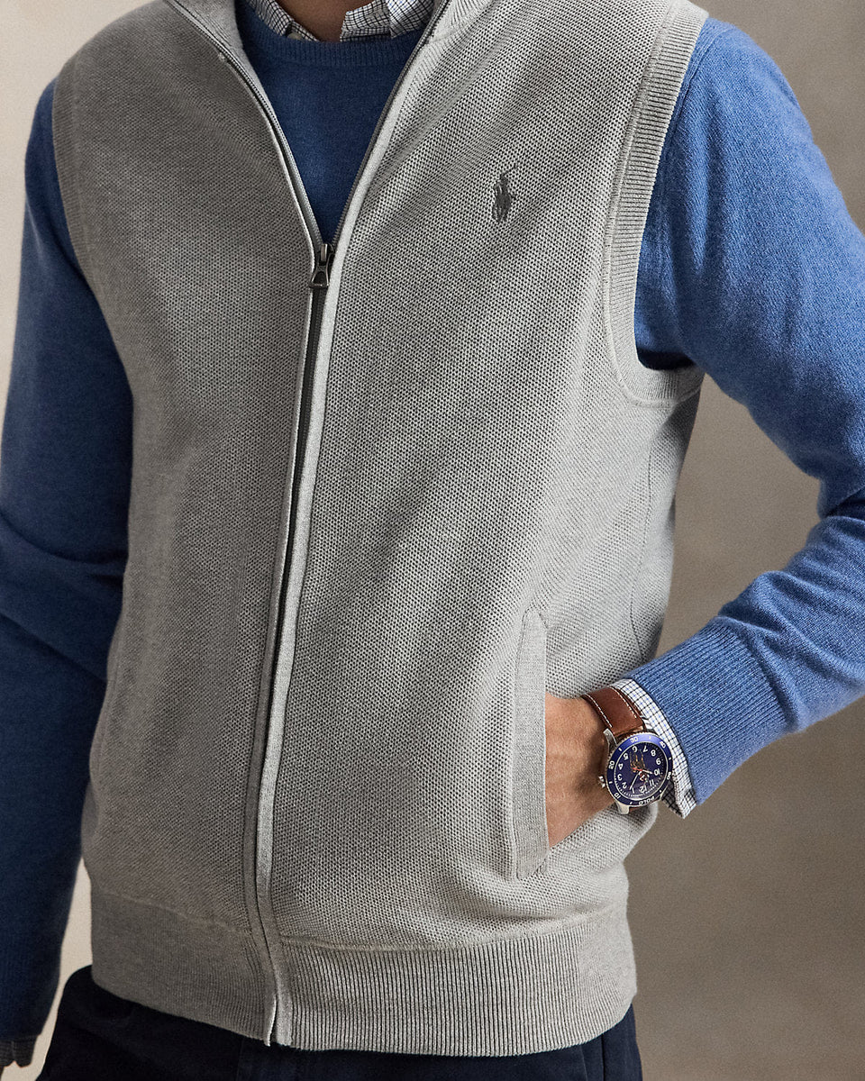 Ralph Lauren MeshKnit Cotton FullZip Sweater Vest