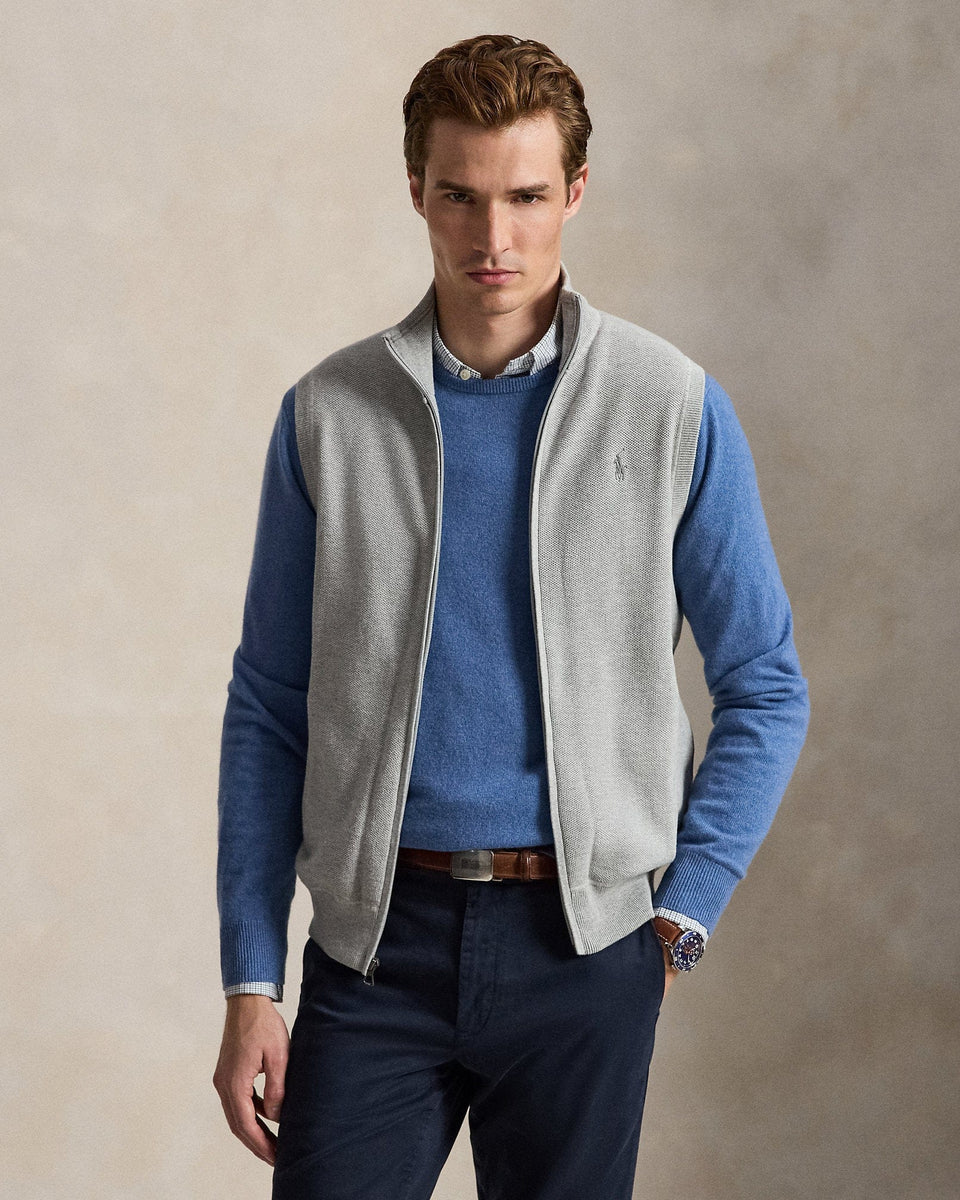 Ralph Lauren MeshKnit Cotton FullZip Sweater Vest