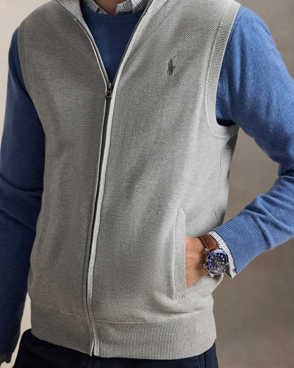 Ralph Lauren MeshKnit Cotton FullZip Sweater Vest