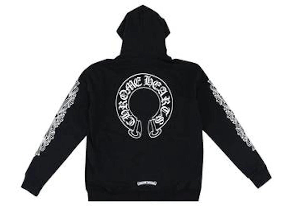 Chrome Hearts Horseshoe Floral Cross-Sleeve Zip Up Hoodie Black/White
