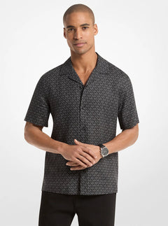 Michael Kors Signature Logo Linen Camp Shirt BLACK