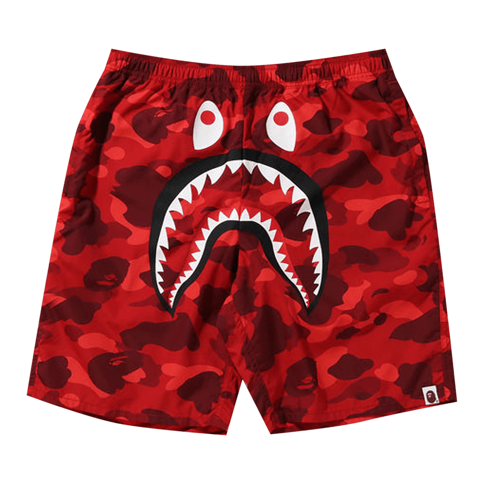 BAPE Color Camo Shark Beach Shorts Red