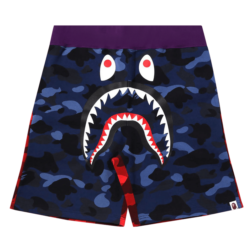 BAPE Crazy Camo Shark Sweat Shorts Navy