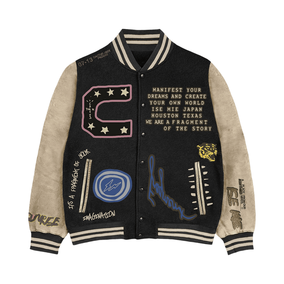 Cactus Jack by Travis Scott For Fragment Manifest Letterman Jacket Black
