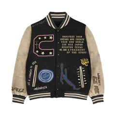 Cactus Jack by Travis Scott For Fragment Manifest Letterman Jacket Black