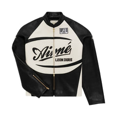 Aimé Leon Dore Leather Café Racer Jacket Jet Black