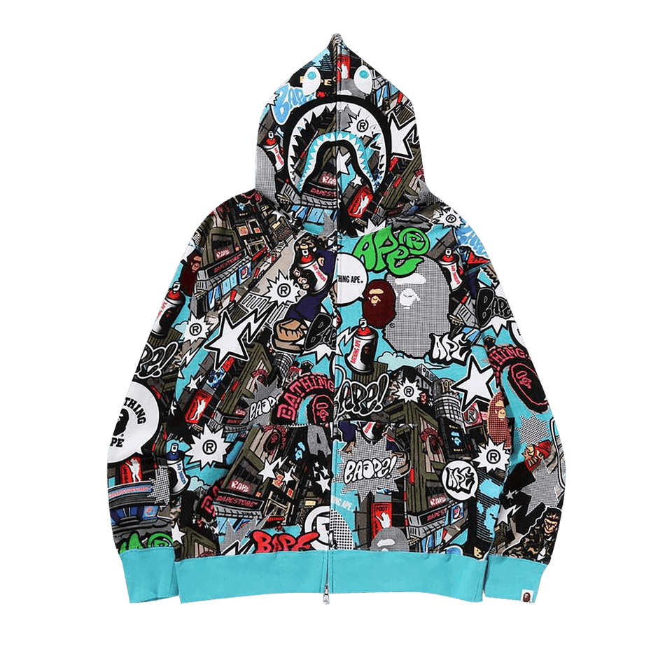 BAPE Comic Art Shark Zip Hoodie Multicolor