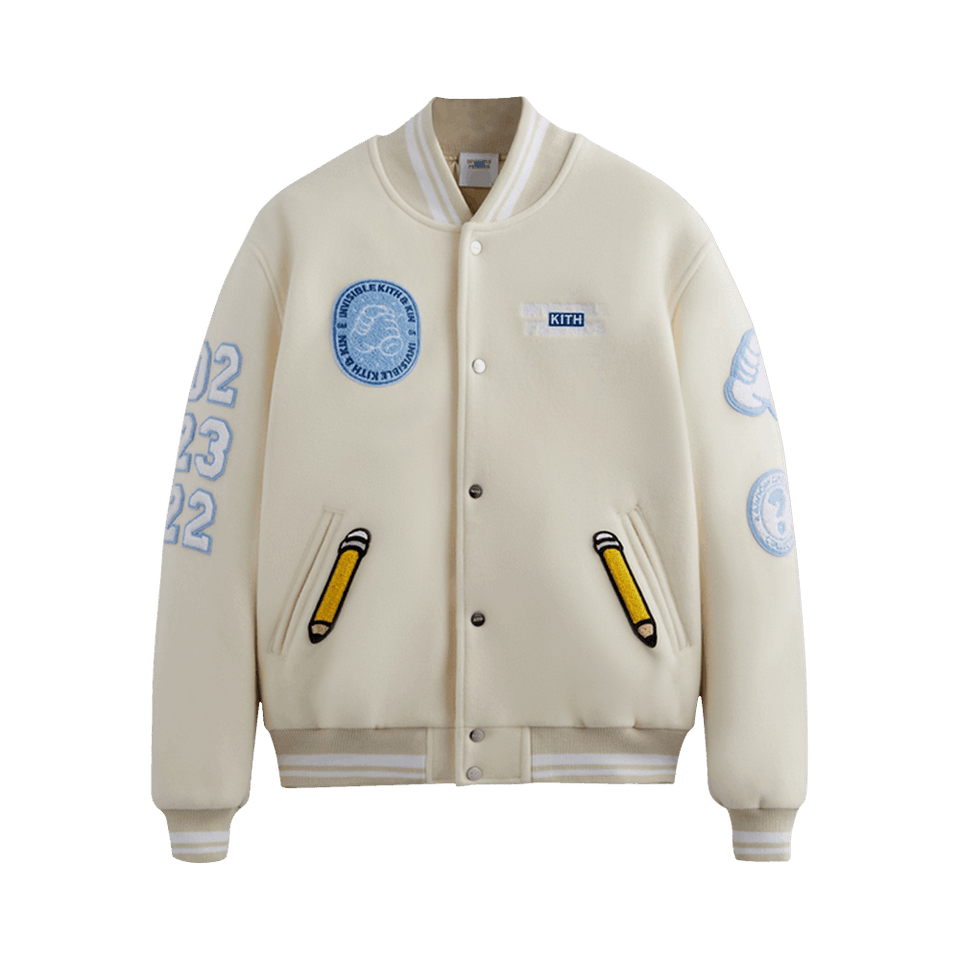 Kith x Invisible Friends Manteco Wool Varsity Jacket Sandrift