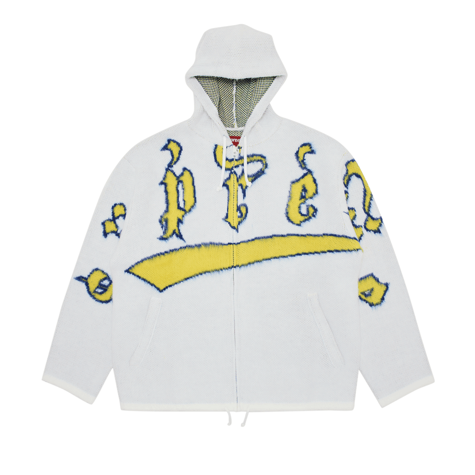 Supreme Accent Brushed Zip Up Hooded Sweater White