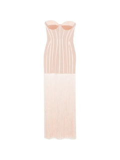 fringe-detail corset maxi dress