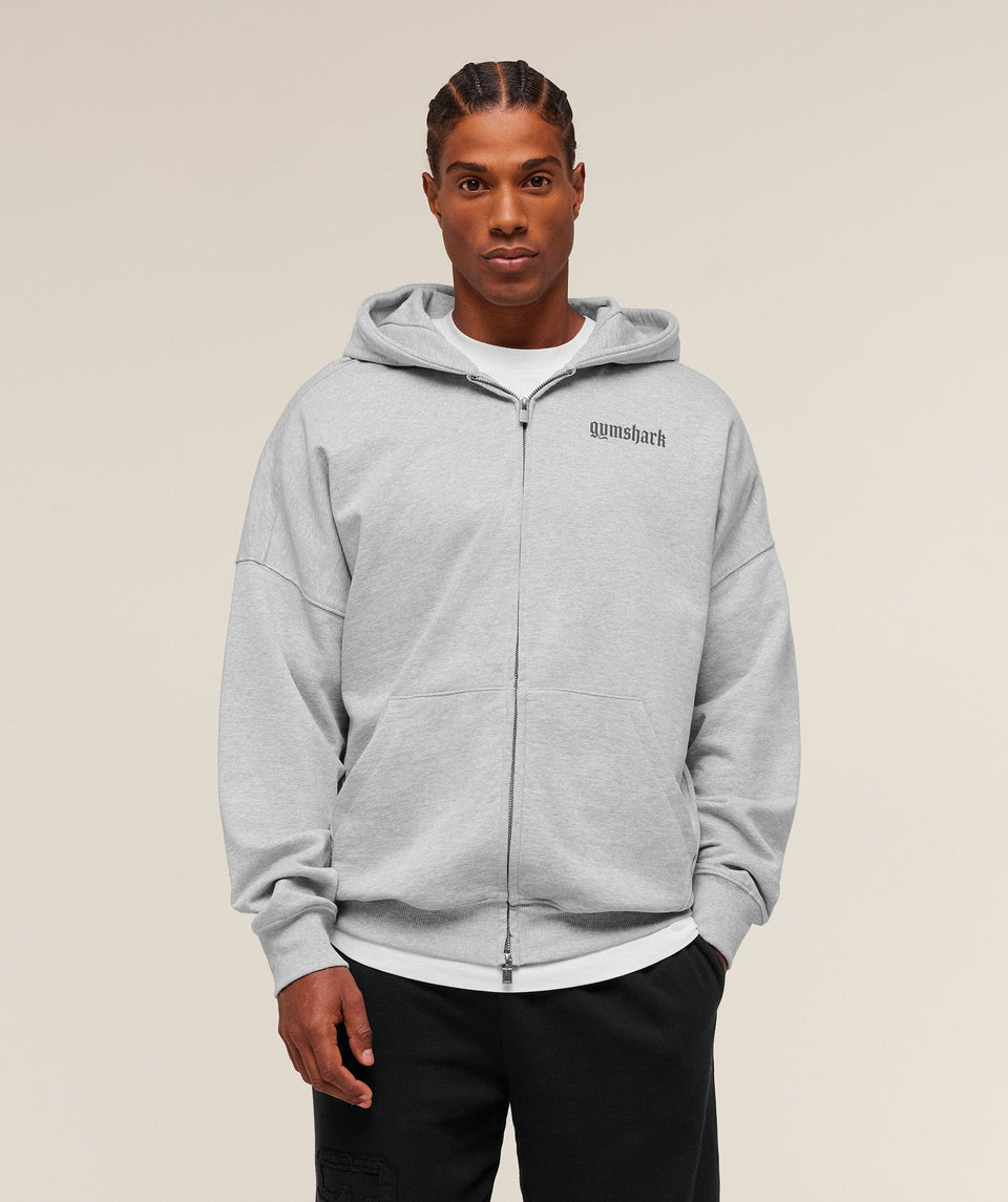 Gymshark Olde English Zip Up Hoodie Soft Grey Marl