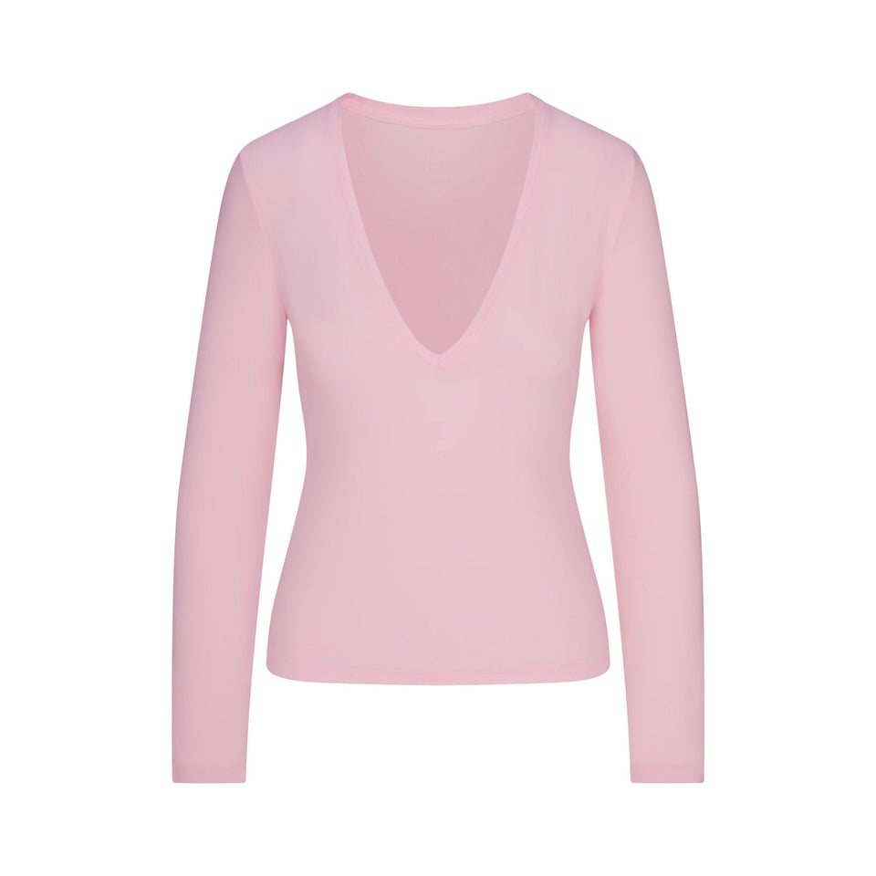 Cotton Jersey Long Sleeve Plunge Top